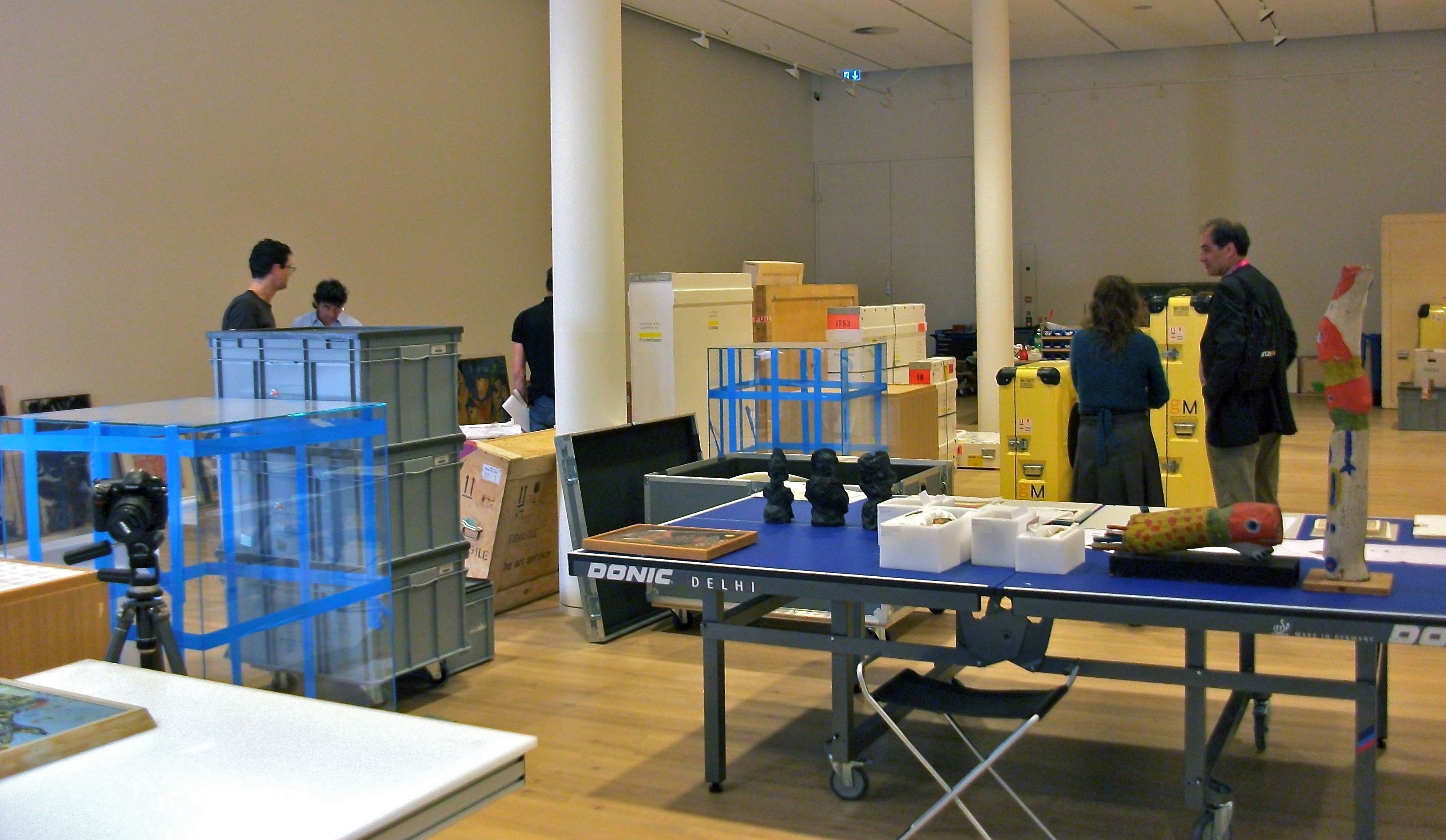 Exhibition installation, crates transit storage